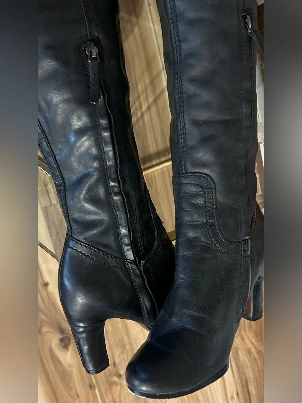 Sam Edelman Black Leather Over-the-Knee Heeled Boots Size 5.5/36